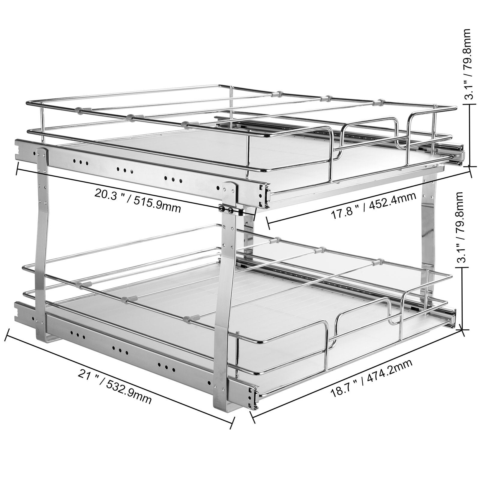 2-tier Pull-out Cabinet Organizer Heavy-duty Sliding Shelf System_voghion.com
